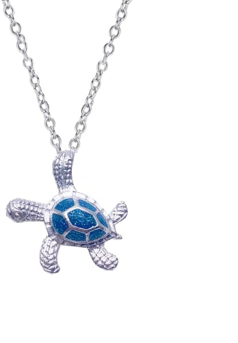 GAUEIOUR Collier en argent sterling avec pendentif en forme de tortue de mer opale bleue pour femme, cadeau pour femme, collier mignon tortue sur le thème de l'océan, Argent sterling, Diamant, opale