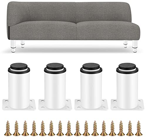 YITYDaMai 4 Piezas Patas para Muebles Altura Regulables, Patas de Muebles Metal Blanco, Patas Ajustables Altura 0-40 mm, Patas para Muebles Cama Sofá Mesa Estantes Cocina Patas (8-12CM)