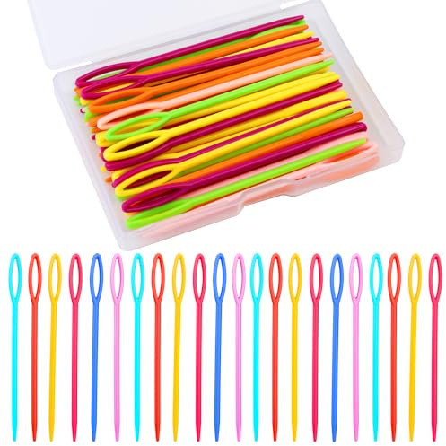 Lot de 50 aiguilles à coudre en plastique (9 cm), aiguilles en plastique pour fil et artisanat, aiguilles à fil avec grand œil pour enfants, aiguilles à broder pour bricolage, couture, artisanat