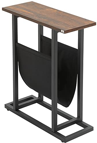 HOMCOM Mesa Auxiliar Mesa de recibidor con revistero Estructura de Acero diseño Industrial - 49 x 19 x 55 cm Negro marrón Oscuro
