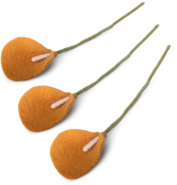 Gry & SIF künstliche Lilien aus Filz, Dekoblume, Dekozweig, Kunstblume, Flexibler Stiel, Handmade, Fairtrade, Frühlingsdeko, Osterdeko I 34cm, 3X Gelb