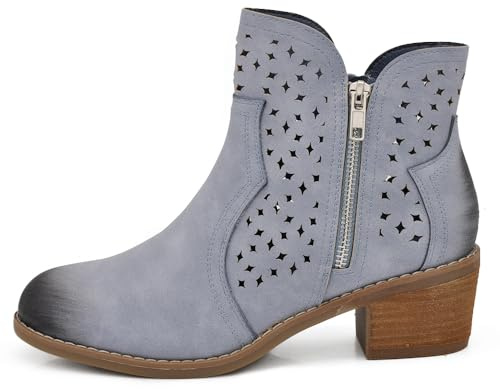 IF Fashion Bottes Bottines pour femme perforées avec fermeture éclair printanières d'été en cuir synthétique GR-6655, 6655 Bleu, 38 EU