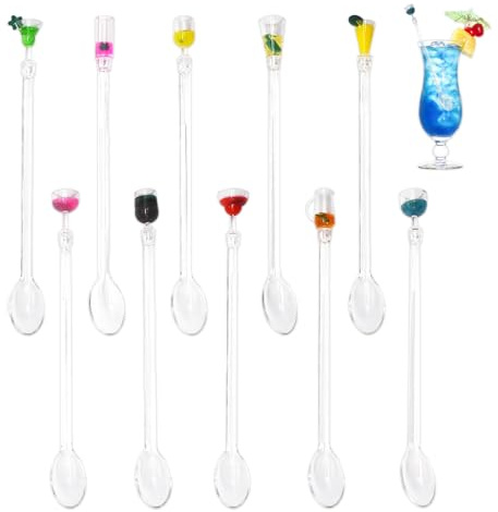 Zamety 10 stycken cocktailomrörare, akryl cocktailsked lång 23 cm | Färgglada dekorativa cocktailskedar, återanvändbara barskedar för fester, barer, caféer, restauranger