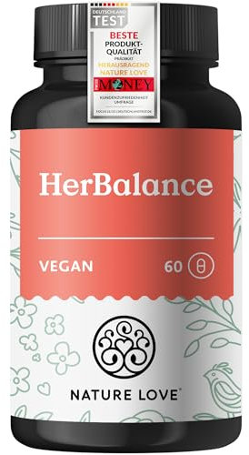 NATURE LOVE® HerBalance für Frauen - 60 Kapseln - mit Mönchspeffer, Magnesium, Vitamin B6 für die Hormon Balance, Folsäure - vegan, hochdosiert, laborgeprüft