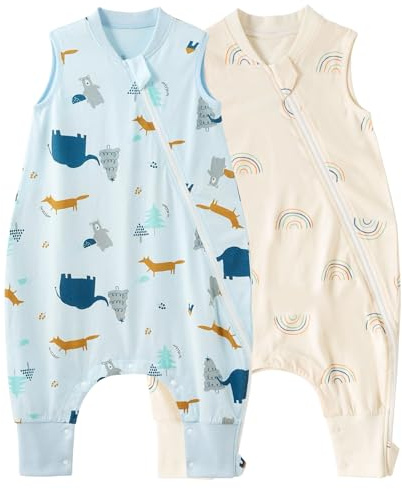 Duomiaomiao 2 Pack 0.5 TOG Toddler Sleep Bag 24-36 Months 100% Cotton Lightweight Baby Sleep Sack with Feet, Breathable Comfy Toddler Wearable Blanket