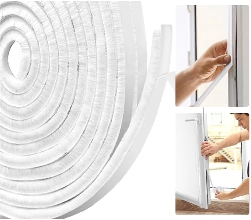 AFAXINRIE Draft Excluder, Window Draught Excluder, 10m(L) x 9 mm(W) x 5mm(T) Self-Adhesive Brush Seal Strip Air Stopper for Sliding Doors Window- White
