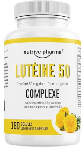 Lutein 50mg mit Zeaxanthin, Beta Carotin, Vitamin A & B2, Piperin | 180 Kapseln | Augengesundheit & Blaulicht-Schutz | Gentechnik- & glutenfrei | von nutrive pharma