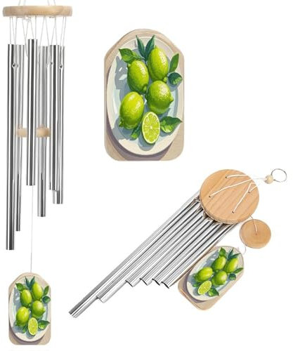 Carillon éolien en forme de colibri vintage avec impression citron - Cloche décorative en bois et aluminium pour terrasse, jardin, cour, intérieur