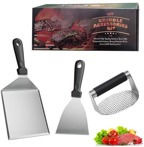 AIKVIGSS Burger Set, Professioneller Burger Set mit Burgerpresse, Großer Grillspatel & Pfannenwender -Grillzubehör Geschenk für Männer