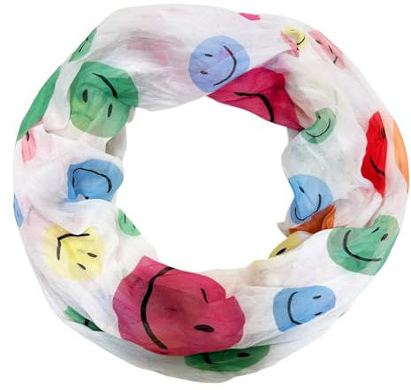Jeamis Écharpe en soie Smiley dégradé de couleur printemps écharpe ronde unisexe été automne écharpe légère étole soie visage souriant, vert et jaune, 160 x 48 cm