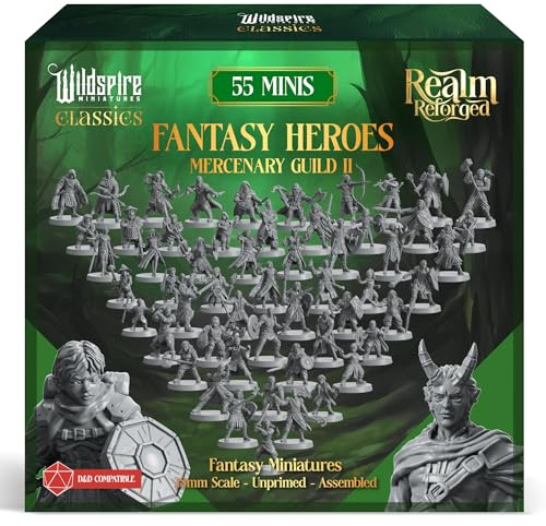 Mercenary Guild II - Essential Heroes - 55 Hero, Player Characters, NPC for DND Miniatures Bulk I 28mm Dungeons Dragons D&D Miniatures I DND Minis D&D Figures I Pathfinder, Daggerheart, Realm Reforged
