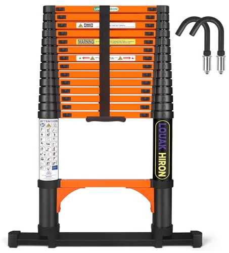 Echelle Telescopique Extensible de 4,4m Échelle Télescopique avec Barre Stabilisatrice et Crochets Amovibles Escabeau Telescopique Portable Convient aux réparations à Domicile Charge 150 KG