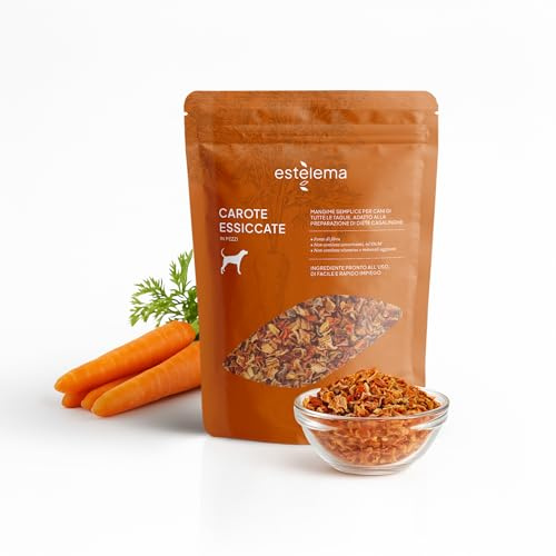 Estèlema – Carote Disidratate a pezzi per Cani 400g | 100% Naturali, Senza Additivi | Snack e Integrazione Dieta Casalinga BARF | 15 g ≈ 100 g Carote Fresche