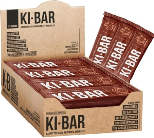 Ki-Bar Barritas Proteicas 100% Naturales | 22% Proteína Huevo y Guisante | Sin Azúcares Añadidos, Sin Gluten, Sin Lactosa | Keto, Paleo, Vegetariano | Pack 15 uds x 40g | Sabor Manzana