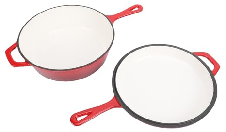Zisemeil Cast Iron Pan, 4QT Round Cast Iron Skillet with Lid for Braising Stewing Frying, Multifunctional Cookware for Stovetop Oven