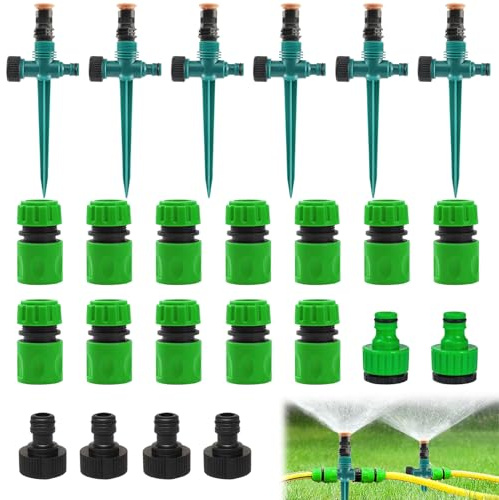 6 Pezzi Irrigatore da Giardino, Irrigatore Prato, Irrigatore Giardino con Portagomma 1/2 e Y, Regolabile a 360 °Irrigatori da Giardino, Irrigatori Automatico, Sistema di Irrigazione per Giardini (M1)