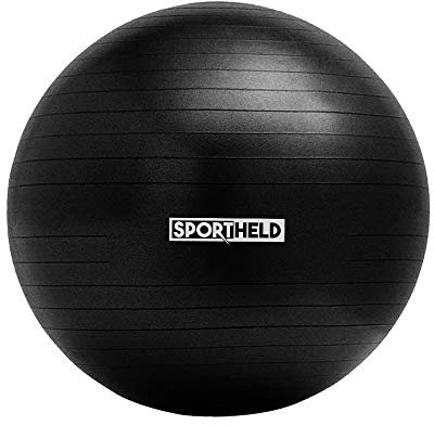 Sportheld® Profi Gymnastikball inkl. Pumpe zum Aufblasen | 65cm Durchmesser | Schwarz | robuster Sitzball & Fitnessball