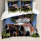 ABAKUHAUS Oldtimer Bettbezug Set, Alte verlassene Auto USA, Milbensicher Allergiker geeignet mit Kissenbezügen, 200 cm x 200 cm - 80 x 80 cm, Braun, Grün, Blau