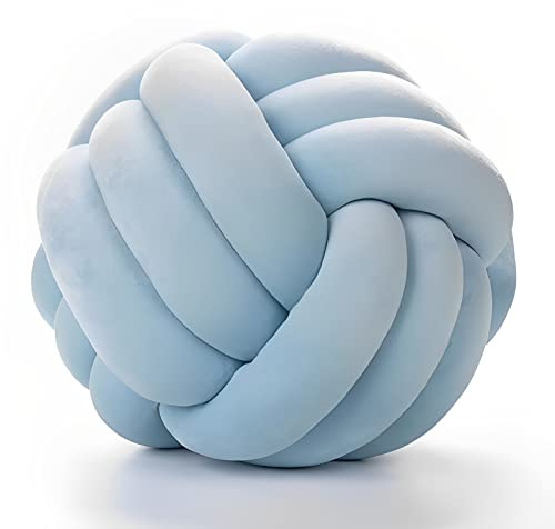 PUXU Knot Pillow Ball Round Cushion Pillows (Light Blue,11in)
