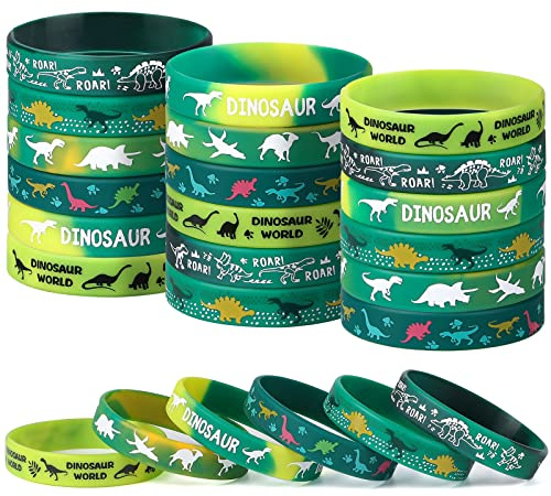 vamei Braccialetti in Silicone Dinosauri 30 Pezzi Braccialetto in Gomma Colorati Bracciali in Silicone per Bambini Bambina Forniture per Feste a Tema Dinosauri Regalo per Feste di Compleanno