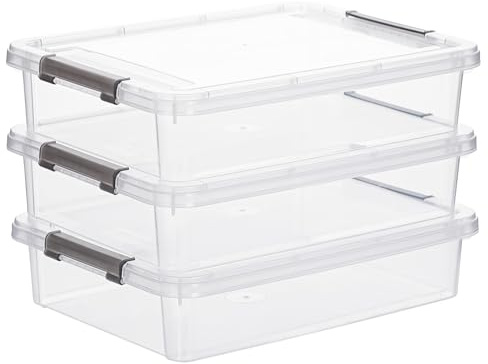 Citylife 3 PCS Plastic Storage Bins with Latching Lids Portable Project Case Clear File Box Stackable Storage Containers for Organizing A4 Paper, Photo, Document, Scrapbook