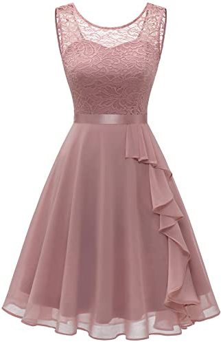 Berylove - Vestido de cóctel elegante con dobladillo de volantes, para mujer, para boda, de noche, corto, Rubor, M