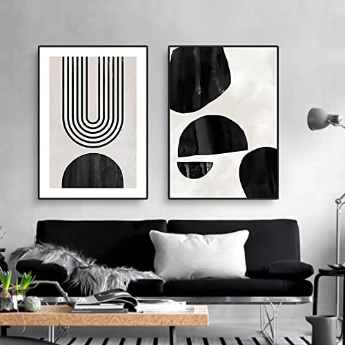 EXQUILEG 2er Boho Poster Set,Abstrakte Minimalistische Stil Leinwand Wandkunst Bilder，Schwarz und weiß Moderne Linie Wanddekoration Ohne Rahmen (A,40 x 50 cm)