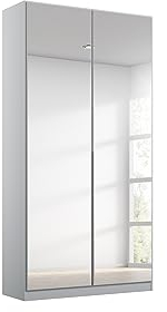 Rauch Möbel Alabama Drehtürenschrank Schrank Kleiderschrank Weiss / Grau mit Spiegel, 2-türig, Inklusive Zubehörpaket Basic, 1 Kleiderstange, 1 Einlegeboden, BxHxT 91x210x54 cm