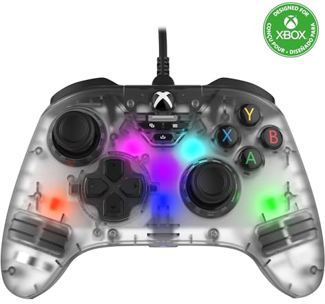 snakebyte Gamepad RGB X transparent - lizenzierter, kabelgebundener Xbox Series X|S & PC Controller, präzise Hall-Effect-Sensoren, RGB-Beleuchtung (Transparent)