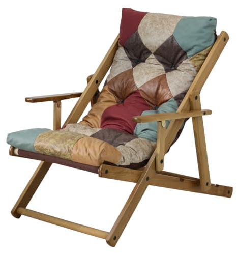 Totò Piccinni Poltrona Sedia Sdraio Harmony Relax in Legno Pieghevole 3 Posizioni (Patchwork Touch, Struttura Naturale)
