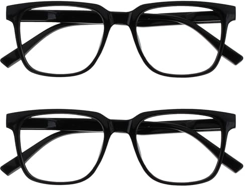 OPULIZE LEO Reading Glasses - 2 -Pack - Large Rectangular Frame - Black - Mens Womens - Spring Hinges - RR55-1 - +2.50