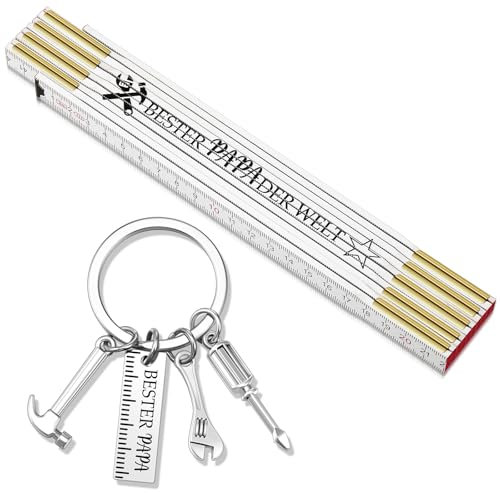 SATINIOR Meterstab Geschenk Set 2 Meter Zollstock und Handwerker Schlüsselanhänger Kreativer Gravur Gliedermaßstab Holz Bester Papa Bester Opa Geburtstag für Männer zum Vatertag Weihnachten(Papa)