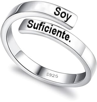 Bramart Anillo mujer plata de ley 925 ajustable – Regalo para hija hermana amiga o mujer emocional con mensaje positivo, ideal para cumpleaños Navidad, incluye caja elegante
