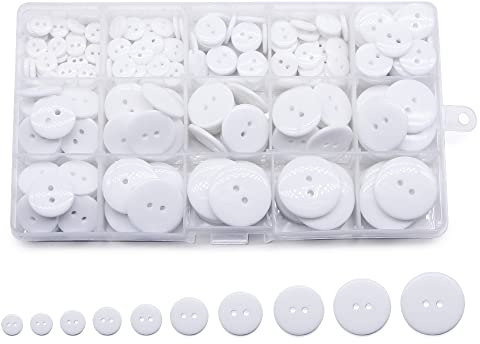 Jamsinmu 280pcs Sewing Buttons Kids Buttons PVC Box for Crafting Scrapbooking White Mix