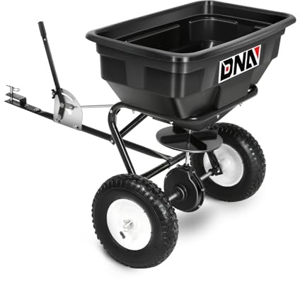 DNA Motoring Tow Behind Broadcast Spreader, 125 LB / 60L Capacity, Multi Use Tool for Fertilizer, Grass Seed, Salt, Ice Melt, Lawn and Garden Seeder, with Wheels, with Wheels, TOOLS-00612