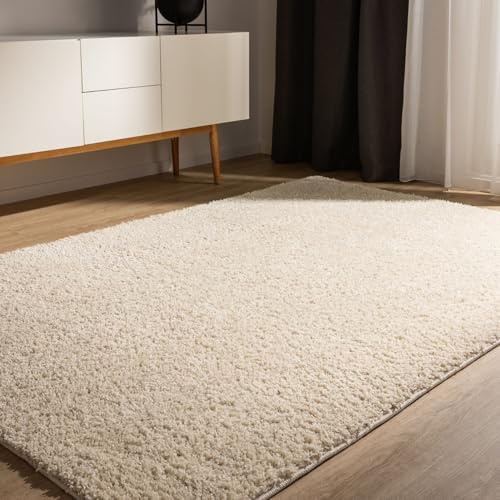 benuta Basic Tappeto salotto a pelo alto Sohari - Crema 120x170 cm - Minimalista - Morbido lavabile - Camera letto, corridoio, sala pranzo, soggiorno - Pavimento riscaldato