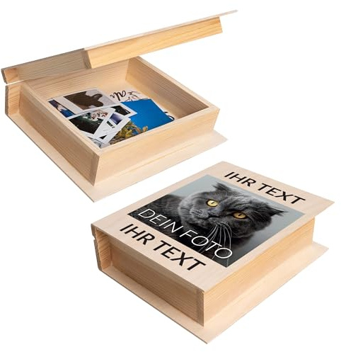 Creative Deco Grande Scatola Libro in Legno Personalizzata con Testo e Foto | 24 x 19 x 7.5 cm | Cofanetto con Incisione | Portaoggetti Portagiochi Documenti | per Regalo, Decoupage, Gioielli, Ricordi