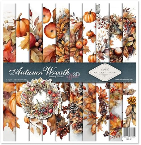 ITD Collection - Carta Scrapbook – Set per scrapbooking – Carta decorativa per fai da te – 310 x 310 mm – 10 fogli + 1 – Autumn Wreath – SLS-081