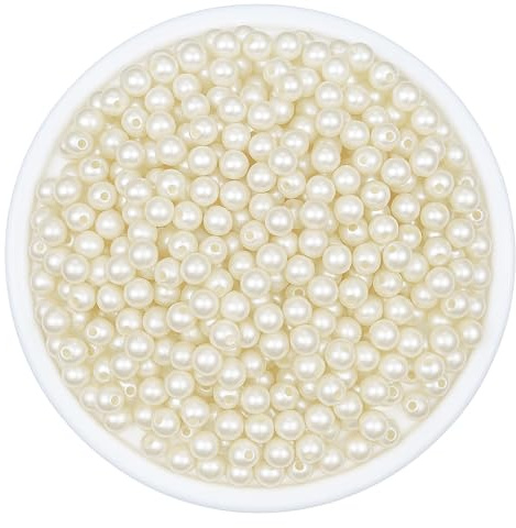 900 piezas de cuentas para manualidades de 6mm, perlas artificiales blanco/marfil con agujero, cuentas para manualidades y coser para pulseras, collares, bodas, decoración y fabricación de joyas DIY