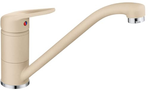 BASIK Miscelatore Cucina Avena Beige Sabbia – Rubinetto Monocomando con Canna Alta Girevole 360° – Effetto Pietra Fragranite, Facile Installazione
