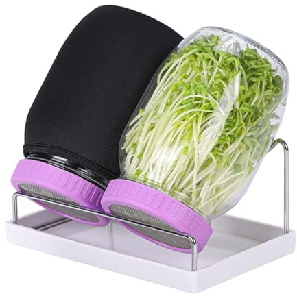 Juego profesional de germinación de plántulas con estante de drenaje en ángulo y cubierta de oscurecimiento adecuado para tarros de alfalfa para germinación de frijoles y nueces