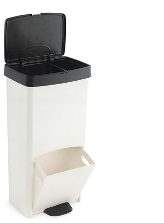 WELL HOME MOBILIARIO & DECORACIÓN Cubo de basura 70L, VERTICAL, 2 compartimentos, papelera residuos, 76 cm, Blanco