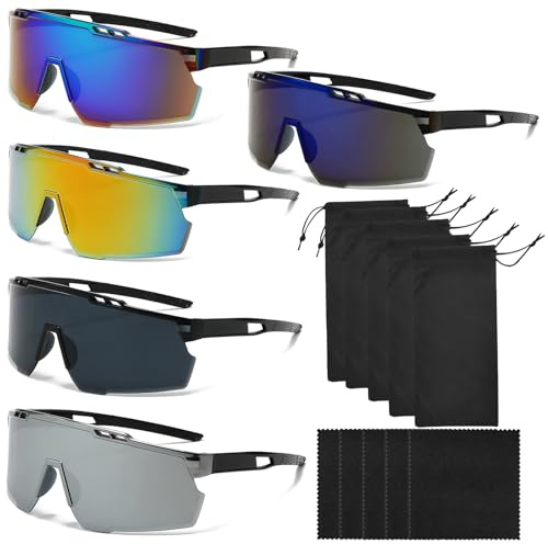 MENUY 5 Pezzi Occhiali Veloci, Occhiali Da Corsa Uomo Polarizzati UV400 Occhiali Da Ciclismo Occhiali Da Sci Occhiali Sportivi Per Uomo E Donna Ciclismo Corsa Baseball Golf Sci Alpinismo Pesca