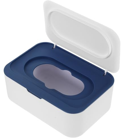 Yardenfun Portable Wipes Dispenser Box Refillable Tissue Holder Dustproof Storage Case with Flip Lid for Travel Wipes Bathroom and Desktop Use White Blue