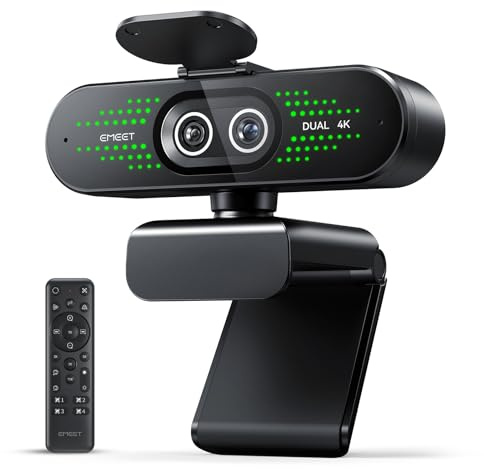 EMEET NOVA 4K Dual-Camera 4K Webcam for PC, Wide-Angle and Telephoto Cameras, Max 11X Hybrid Zoom, PDAF Focus, Remote Control, RGB Lights, Webcam with Microphone for Business or Personal Online Calls
