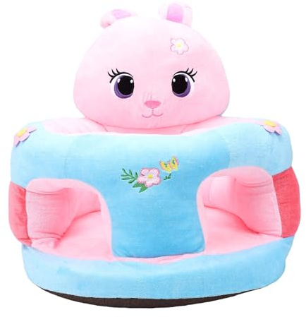 TOPINCN Babygolvsits Plysch Spädbarnsstödsstol med Stark Stabil Bas för Att Sitta Upp, Tecknad Design Bärbar Småbarnssoffa (Kanin)