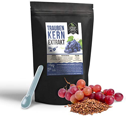 Traubenkern OPC EXTRAKT | 250g PULVER | ohne Zusatzstoffe und laborgeprüft | Traubenkernextrakt - grape seed extract powder | hochdosiert naturrein vegan & in Deutschland abgefüllt (Pulver 250g)