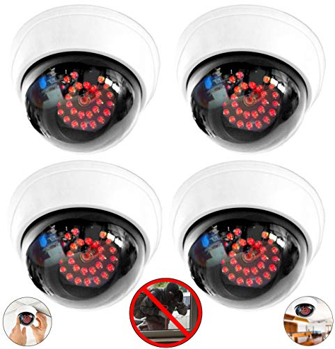 Lot de 4 caméras factice avec 25 LED rouges avec objectif - Fausse caméra de surveillance pour l'intérieur et l'extérieur
