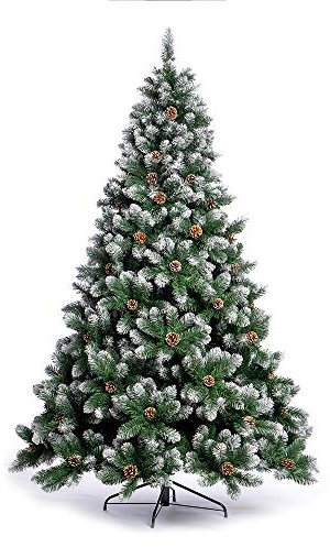 Nataland Albero di Natale Artificiale Verde Innevato Con Pigne, Modello Aspen Altezza 210 Cm, Abete Super Folto con Effetto Realistico e Rami Con Aghi Anticaduta