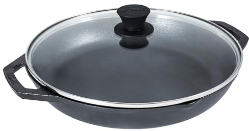 Lodge 12 Inch Cast Iron Everyday Pan - Chef Collection - Use on Oven, Stove, Grill, or Fire - Easy to Clean - Cast Iron Pan with Lid - Durable Cookware